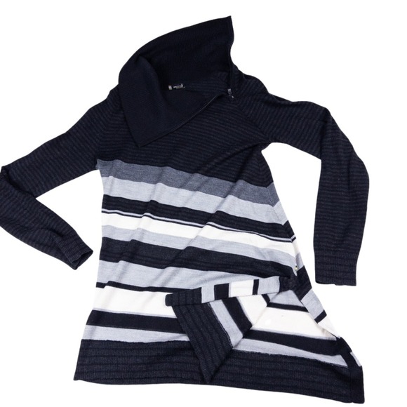 Smartwool Tops - Smartwool Tunic Sweater Womens S Black Stripe Cascade Valley Asymmetric Knit